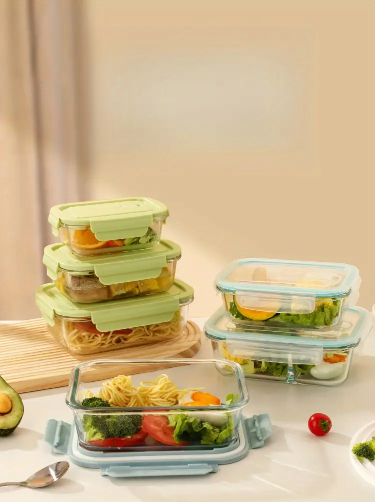 3pcs leak proof glass storage containers with blue lids microwave dishwasher safe meal prep picnics and food storage picnic essentials modern kitchenware glossy Product details 0
