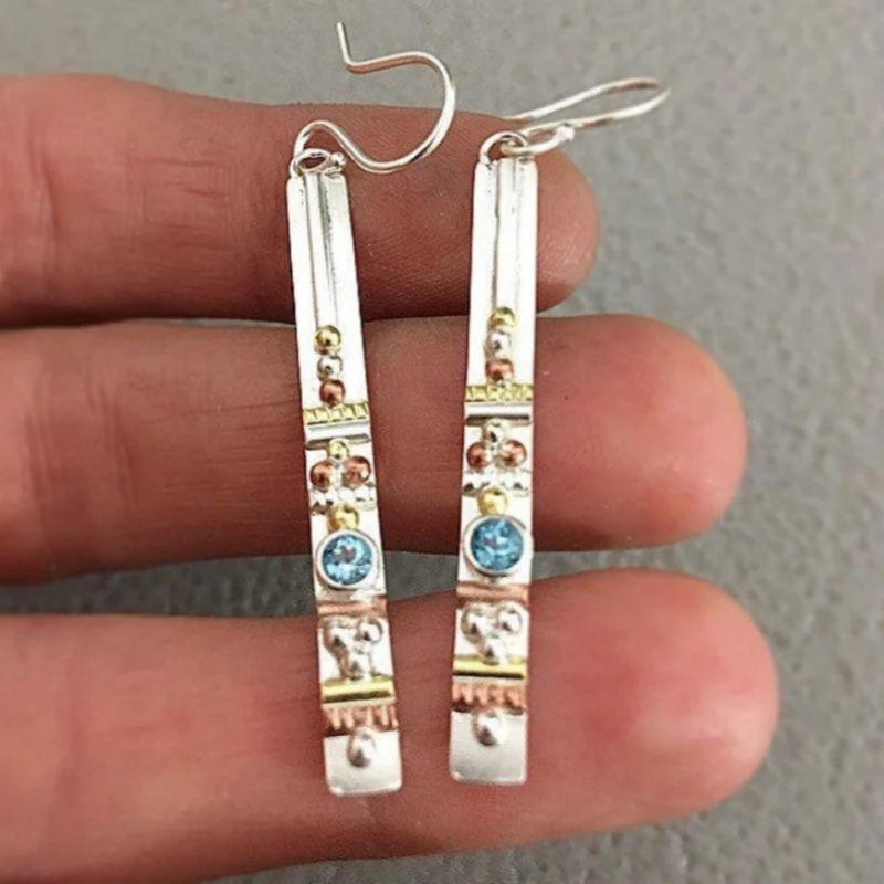 Women's Vintage Handmade Vertical Pillar Pendant Earrings