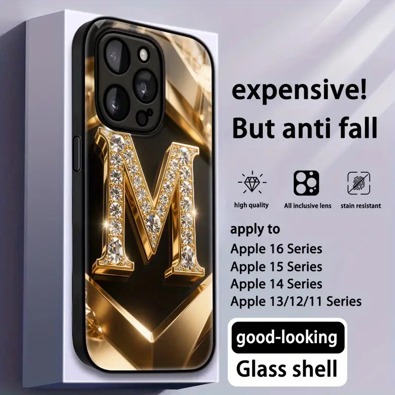 TEMU Phone Case: 17 Series Over 15 Model Options. This Golden Letter M Phone Case Is Suitable For Iphone 17, 17 Pro, 17 Air, 16, 16 Plus, 16 Pro, 15,