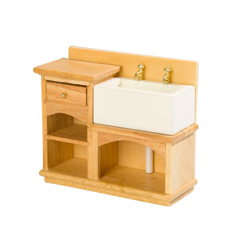 TEMU 1:12 Scale Dollhouse Miniature Furniture Model, Bathroom And Kitchen Scene, Natural Washbasin