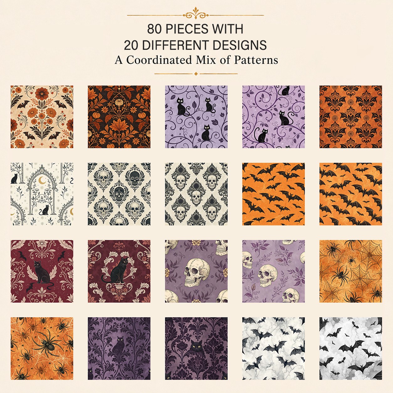 TEMU Lot de 80 pièces de tissu à patch gothique de 5"x5" (12,7cmx12,7cm) - Convient pour sacs en patchwork, dessous de verre, bricolage, bord dentelé
