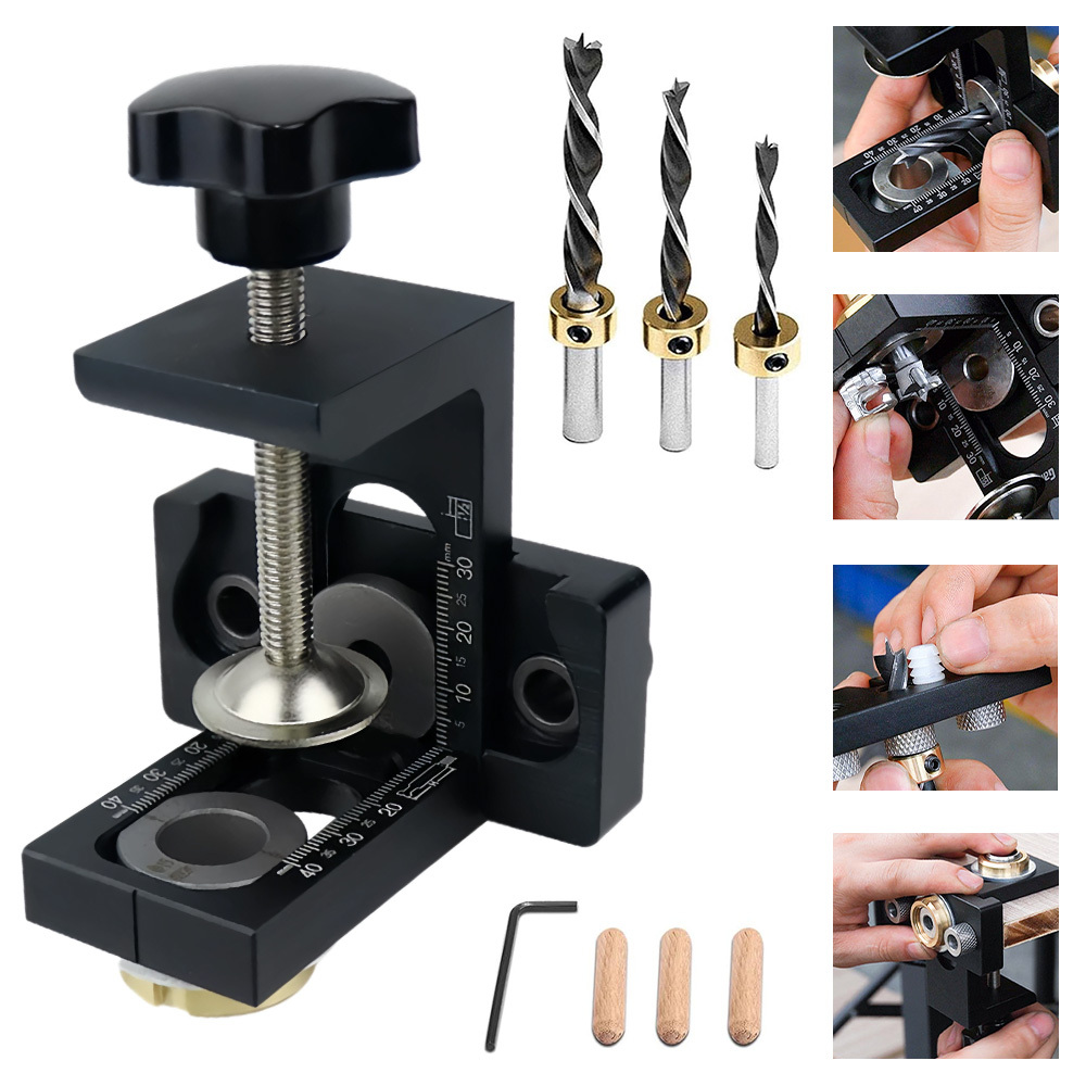 3-in-1 Dowel Hole Drilling Locator With 8/ 10/ 15mm Bits Hole Opener Connectors Kit