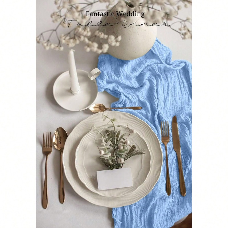 TEMU 10-pack Polyester Cheesecloth Table Runners 21 X 120 Inches, Baby Blue Table Runner Ideal For Baby Boy Shower, Boho Wedding And Banquet Table