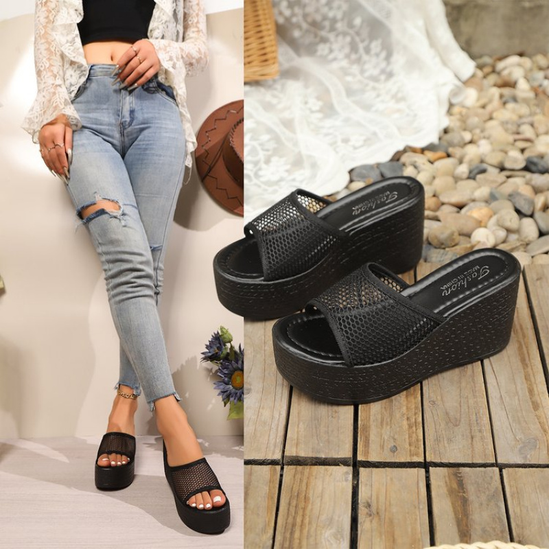 TEMU Women's Trendy Comfortable New Slippers With Mid-heel Flat Sole, Fashionable And Versatile, Women Shoes