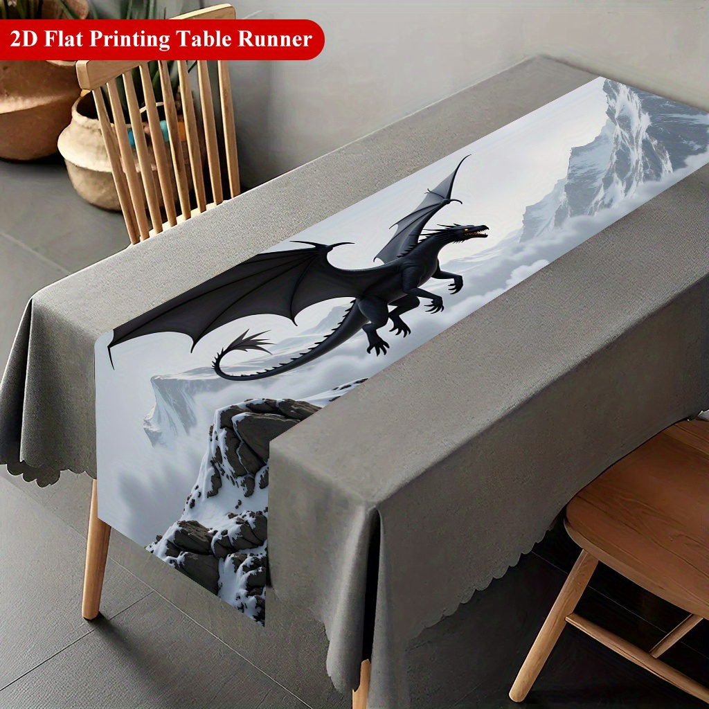 TEMU 1pc 2d Runner, Black Dragon Mountains Rectangular Table Runner, Holiday Table Decoration For Home And Kitchen Dining, Holiday Table Accessory,