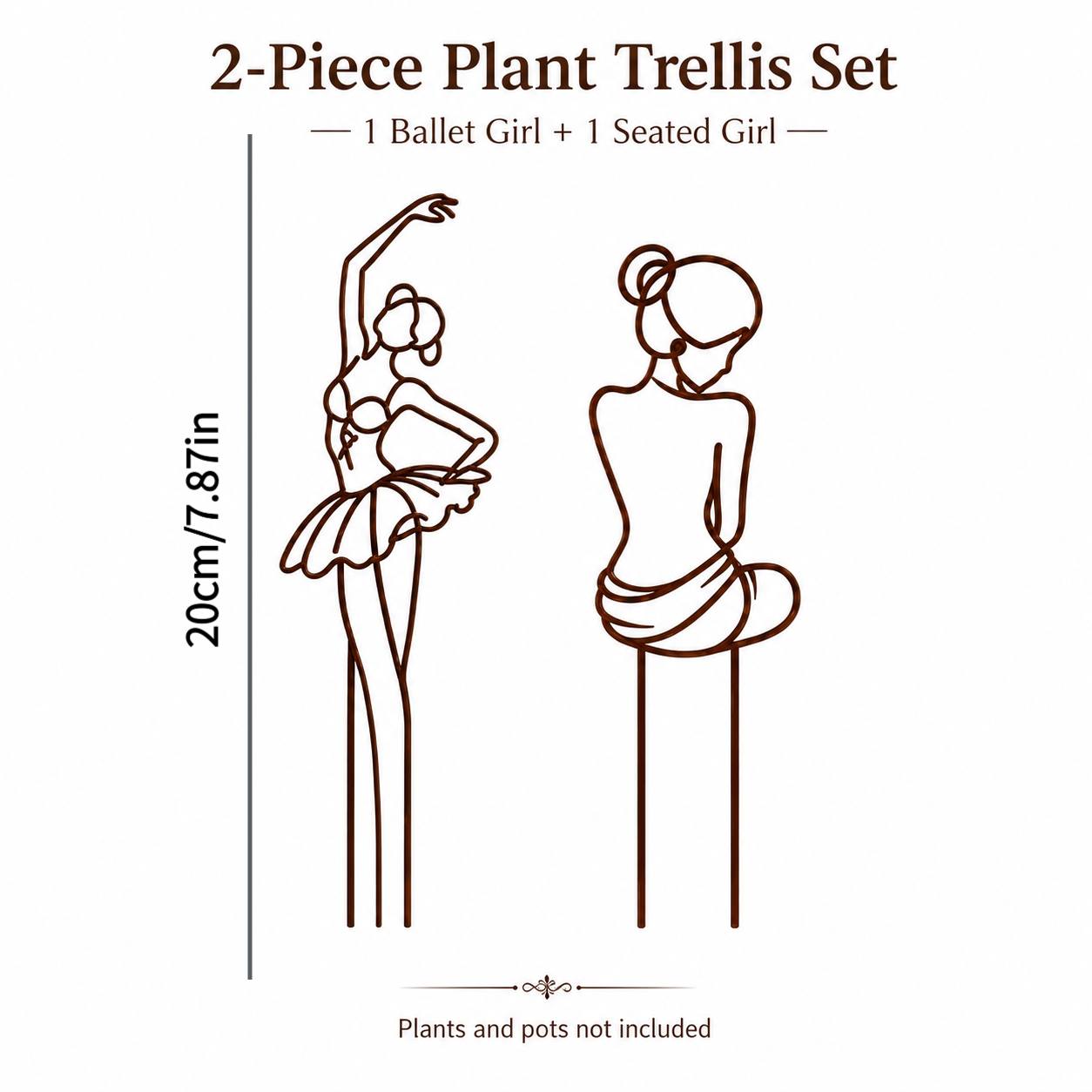 TEMU 2pcs Wind-shaped Plant Trellis Set, Featuring 1 Ballet Girl And 1 Seated Girl Decorative Arrangements In Balcony Planters. It's A Vintage