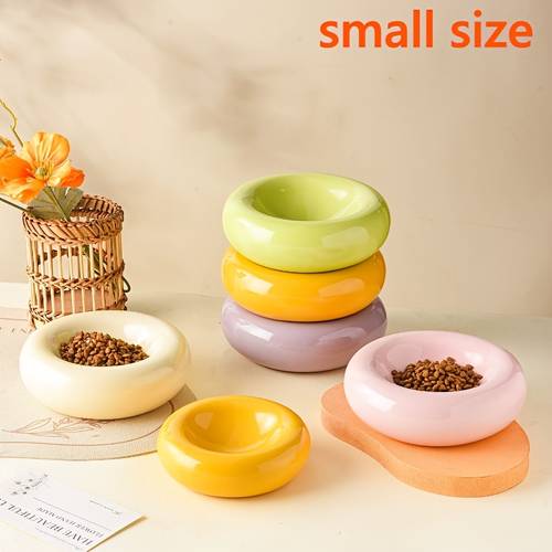 4 92inch donut shaped ceramic cat bowl large anti spill pet food water dish wide base suitable for cats modern donut themed ceramic dish for wet dry food for floors floors cat themed ceramic plate