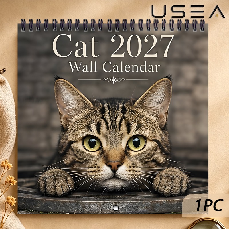 TEMU 2027 Wall Calendar, 2027 Cat Wall Calendar, Themed 12-month Yearly Organizer & Monthly Planner With Habit , Twin Wire Spiral Binding, Christmas