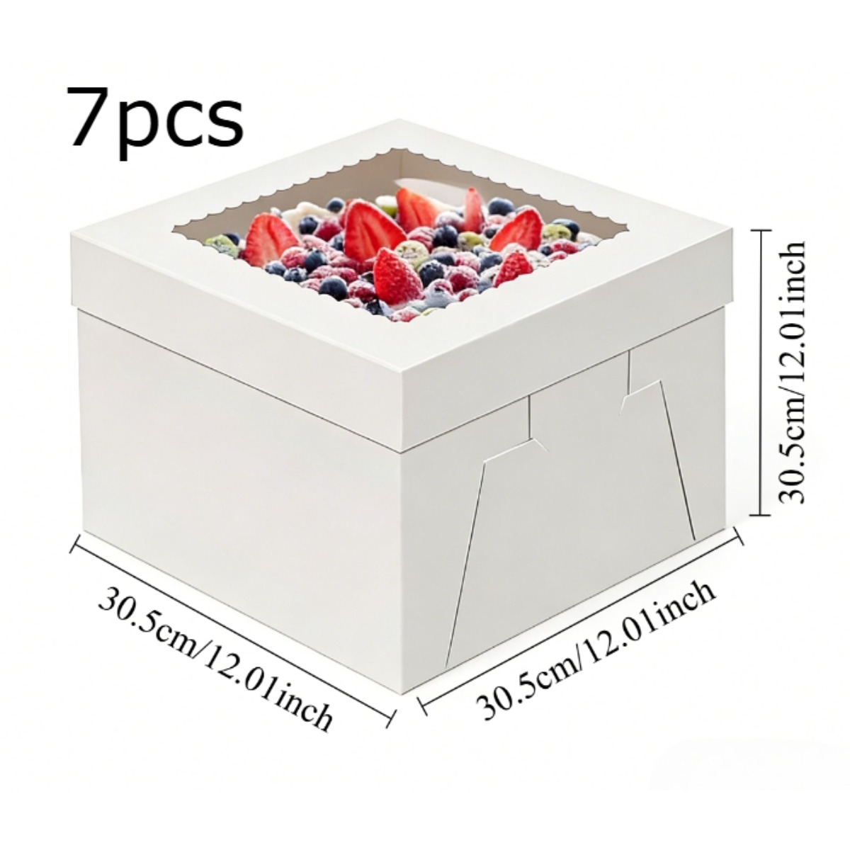 Image of 7pcs 12x12x12 Inch Boxes With Scalloped Border Clear Window, Sturdy Food Grade Cardboard Boxes For Cakes, Cake Transport & Party Favors