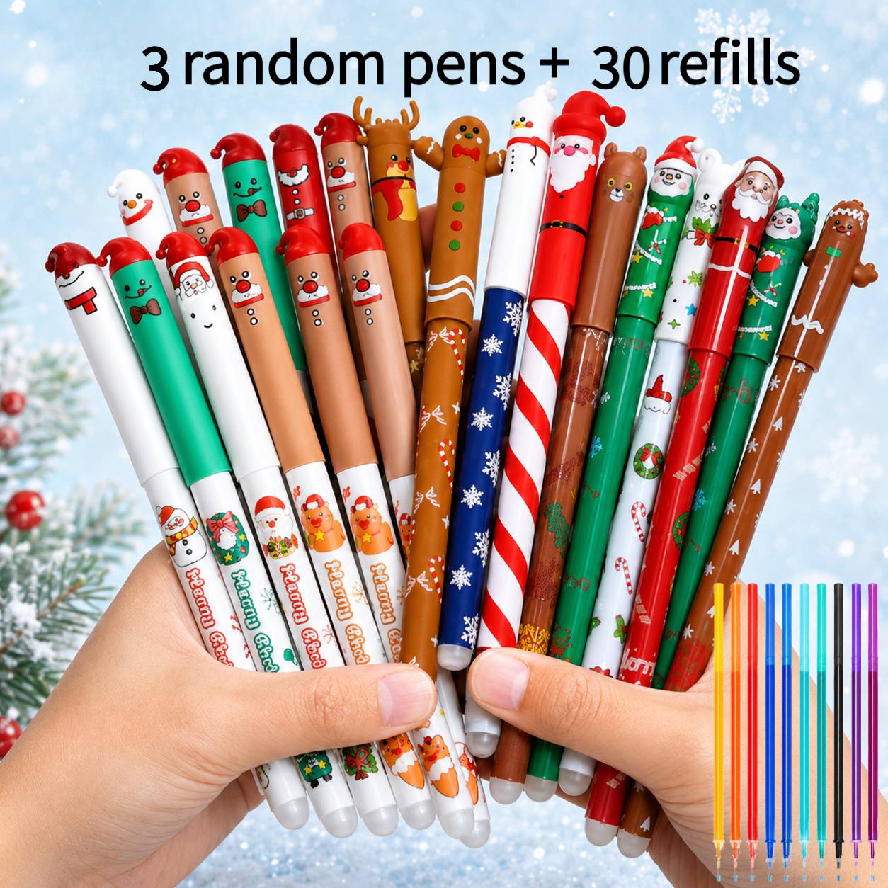 TEMU Set da 33 penne a gel cancellabili creative minimaliste a tema animale con simpatici animati natalizi di e renna, 3 penne + 30 ricariche (stili