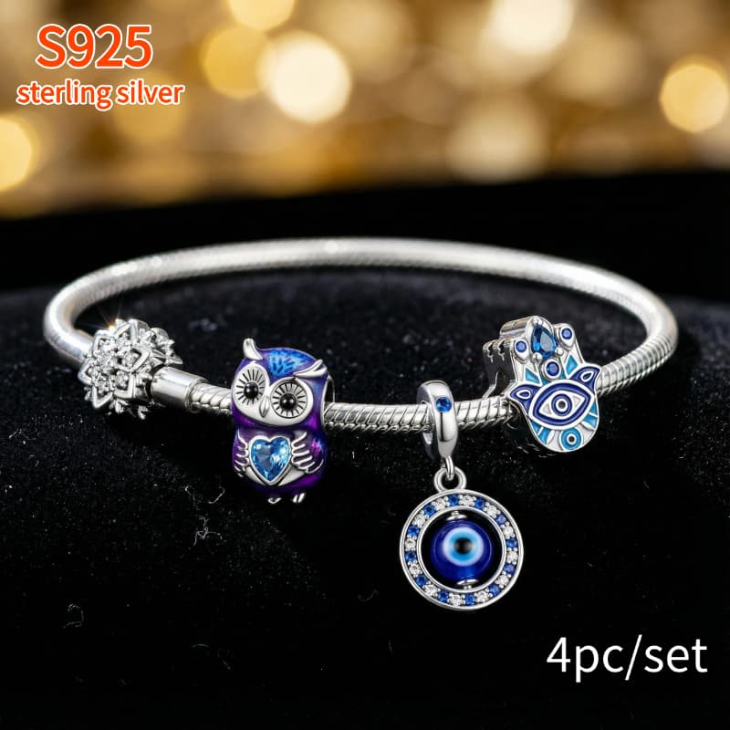 Image of 4pcs 925 Sterling Silver Palms Charm Beads Women's Fashion Suitable Bracelet Necklace Engagement Birthday Gift