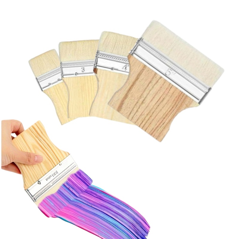 E-shop 4-teiliges Set flache Wollpinsel - Erhältlich in 2/3/4/5 Zoll, diese breiten Pinsel sind für die Anwendung von ölbasierter Acrylfarbe in
