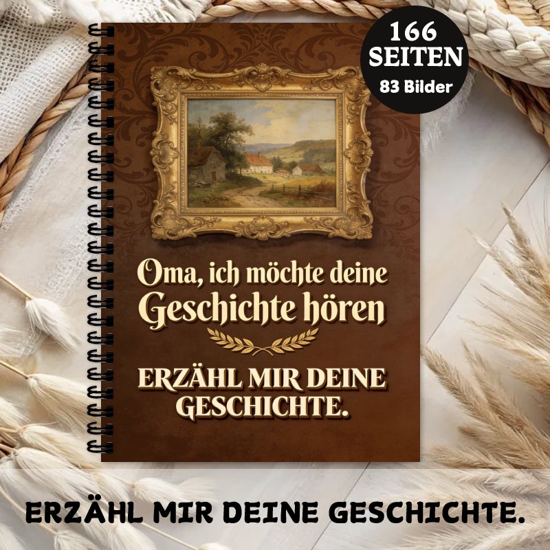 TEMU 1pc A5 German Life Story Journal, Mother's Day Gift Notebook With Vintage Countryside Painting Cover, Mom I Want To Guided Journal To Share Her