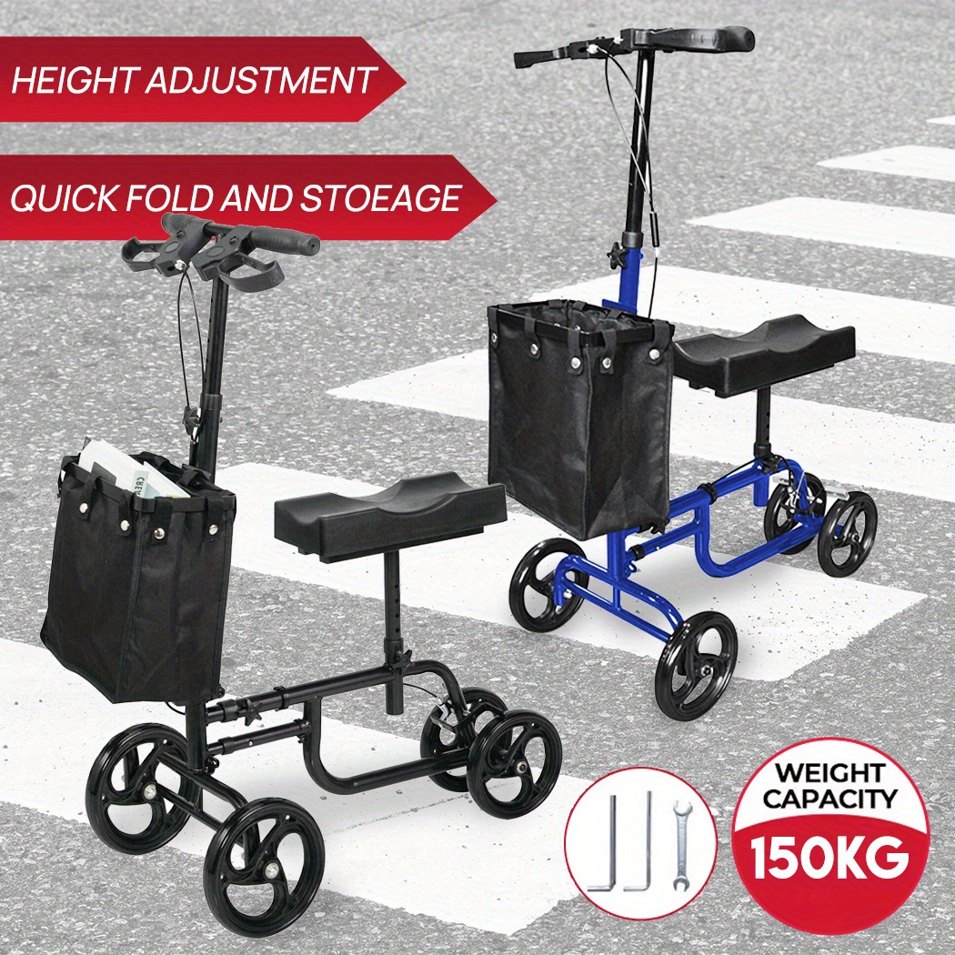 Foldable Knee Walker Scooters Alternative Crutches Wheelchair with Basket