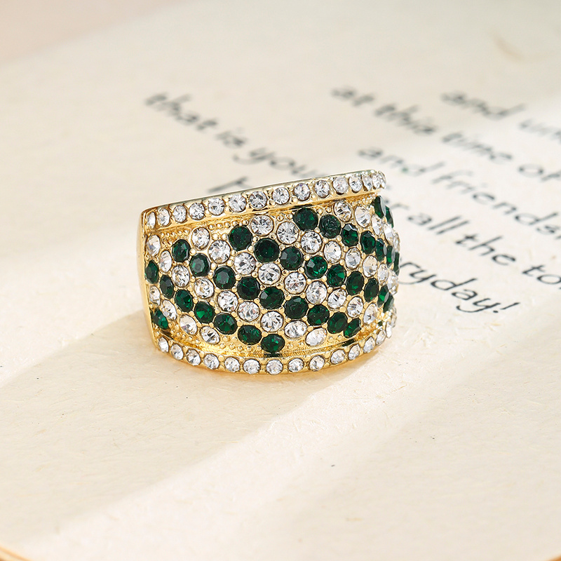 Women's Luxurious Wide Band Ring with Green Synthetic Zirconia