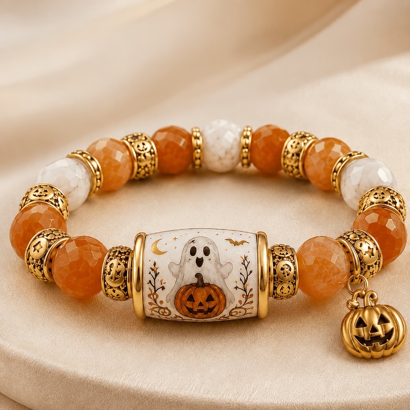 TEMU Women' Bohemian Suitable For -festive Beaded Bracelet With & Pumpkin Charms - Retro Jewelry For Halloween, Christmas, New Year Parties, Daily