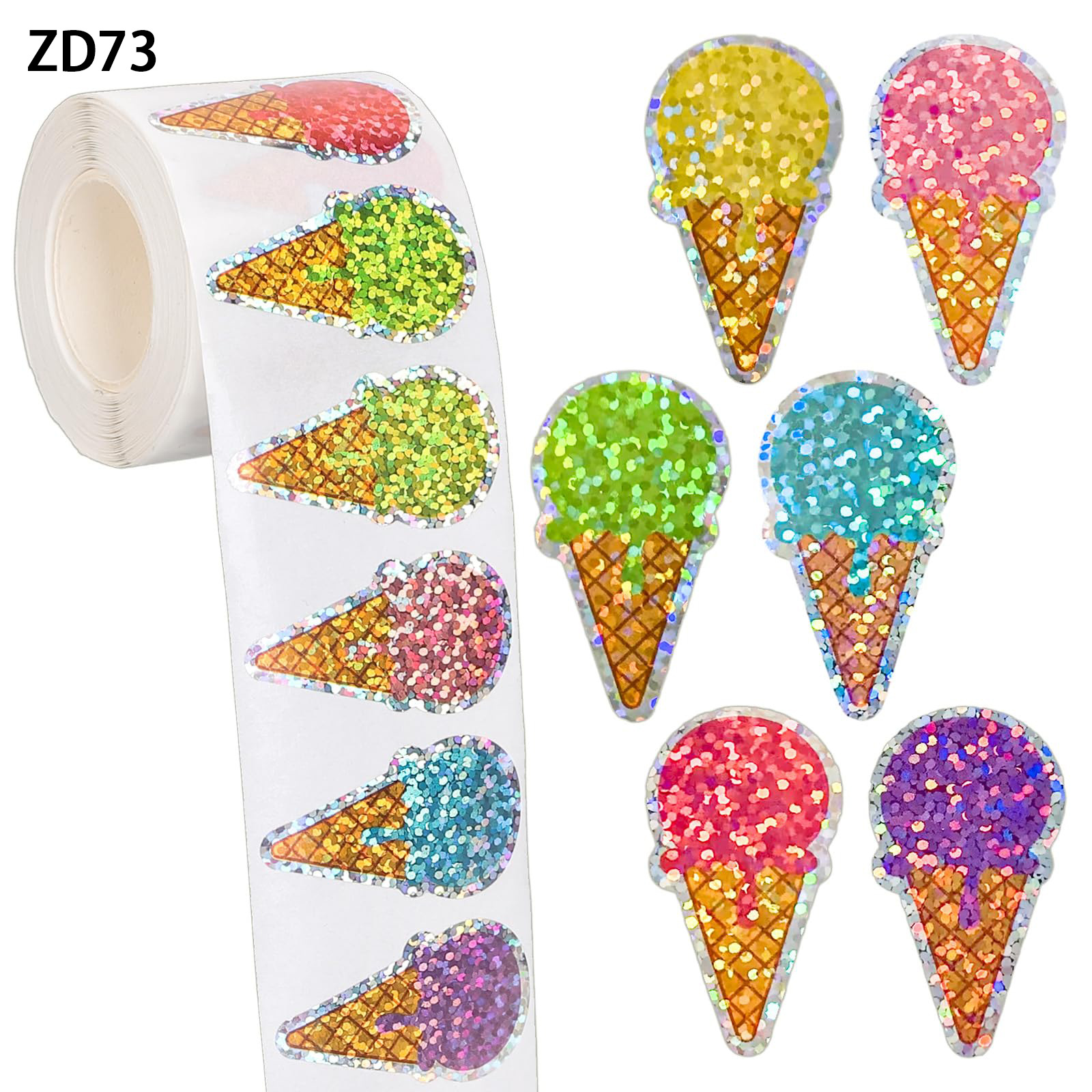 500pcs/roll Laser Ice Cream Sticker Color Decorative Self-adhesive Gift Sticker Dessert Sticker
