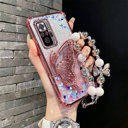 phone case colorful phone holder case for compatible with xiaomi redmi note 10 10s 10t pro max 4g 5g floral transparent glitter