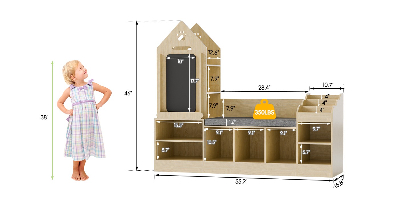 Bookshelf Featuring a Cozy Reading Corner, Wooden Organizer for Storage Equipped with a Chalkboard And Bench, Ideal Reading Nook for Boys And Girls, Shelf Suitable for Bedroom, Nursery, Or Playroom, Crafted from Natural Oak