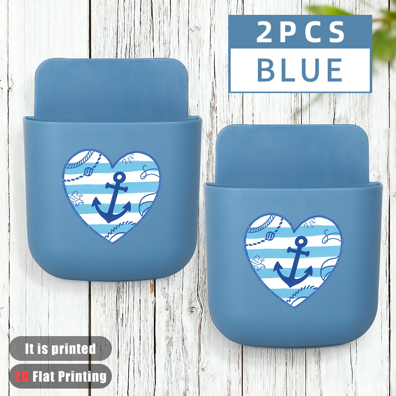 TEMU 2er-Set Wandbox mit nautischem Muster, bohrfreier Handyhalter, wandmontierte Aufbewahrungsbox für das Badezimmer,
