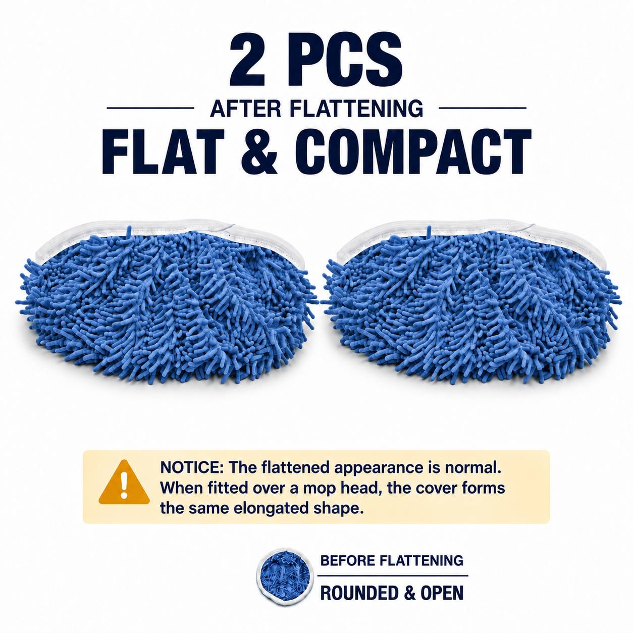 TEMU 2-pack Dark Blue Chenille Heavy-duty Reusable For Caterpillar Mop Replacement Heads, 7 Uses Compatible With Sweepers, Beautiful Cleaning