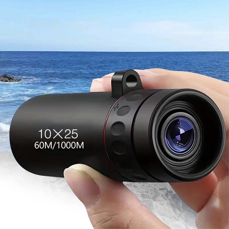 10x25 high power monocular telescope durable rubber lightweight design fixed   length ergonomic grip suitable for hiking camping bird watching hunting fishing   portable optical instrument easy to store in a box