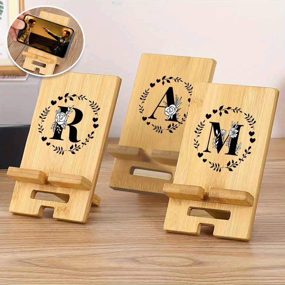 

Wooden Desk Phone Stand For Cell Phones Portable Desktop Smartphone Holder Universal Cell Phone Holder Suitable For All Mobile Phones Wooden Office Desk Accessories Initial Name Garland Letter Pattern