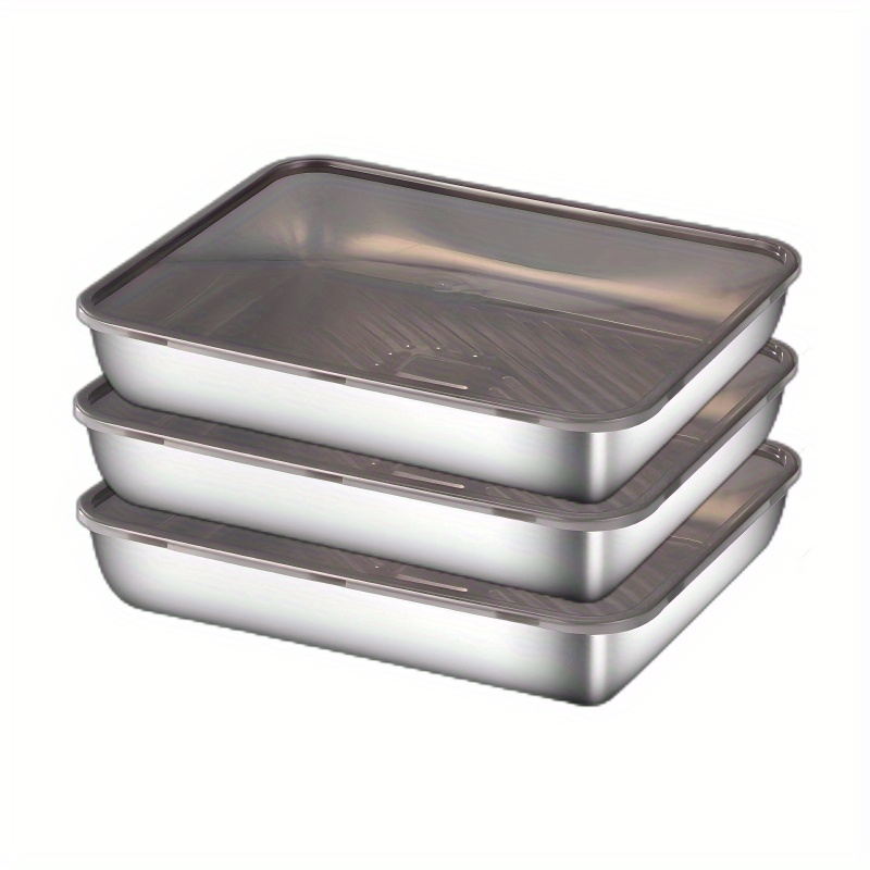 TEMU 3pcs Stainless Steel Food Containers With Textured Anti-slip Base & Airtight Lids â Leak-proof, Stackable For Fridge/freezer Storage â Perfec