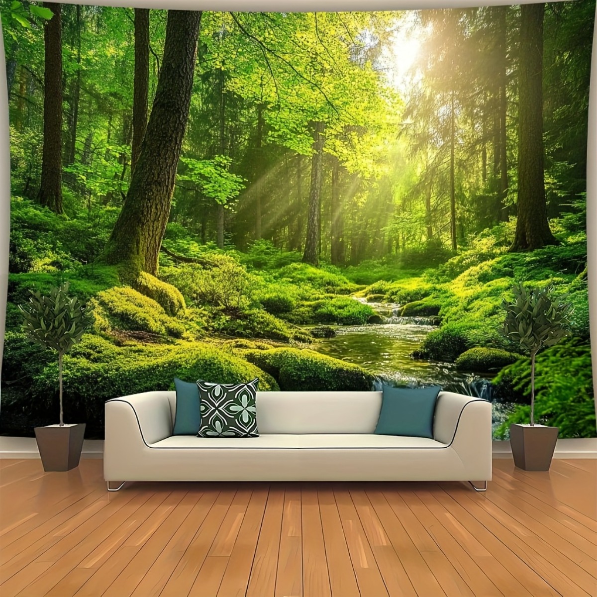 TEMU Large Wall Tapestry - With Stream & Woodland - Durable Indoor/outdoor Hanging Decor - & Stick/adhesive-free Installation - Nature Scene For