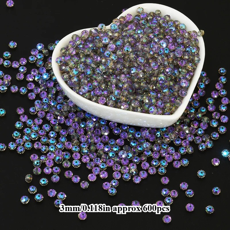 TEMU 600/400pcs Perles en verre plates et rondes scintillantes violet , perles en vrac pour la fabrication de bijoux, DIY, , boucles d'oreilles,