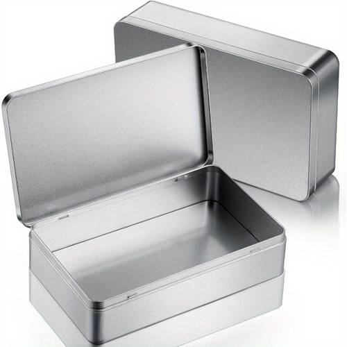 silvery rectangular empty tin box containers gift jewelery and storage tin kit home organizer