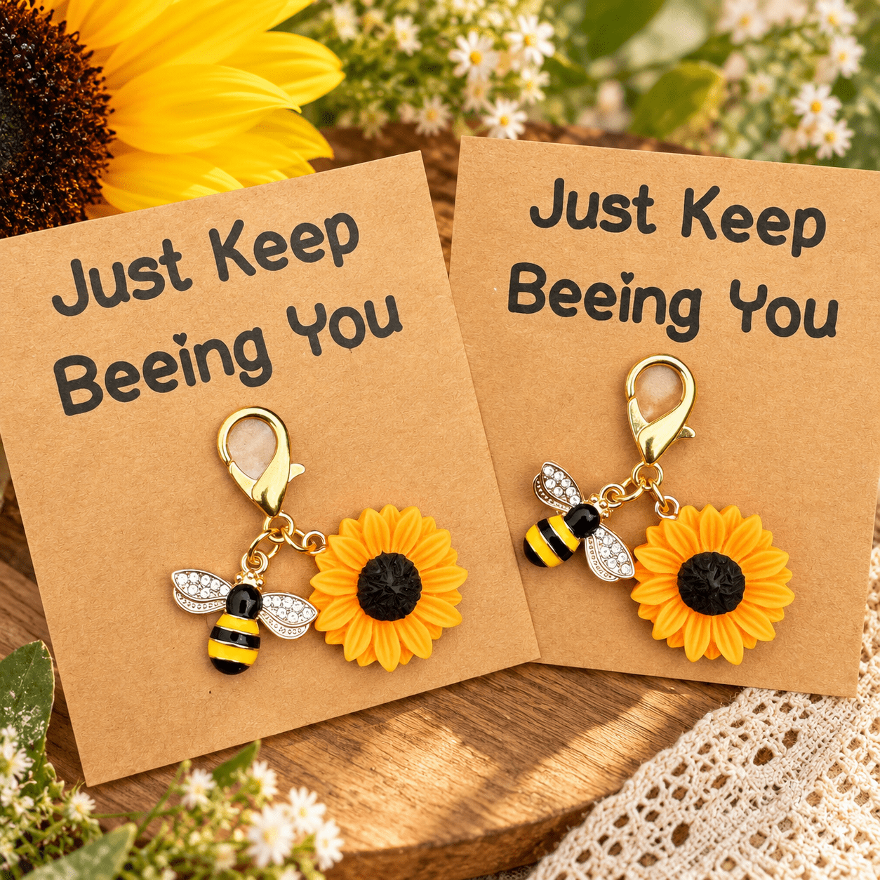 TEMU 2pcs And Sunflower Keychain Set With Inspirational Pocket Hug Card, Creative Encouragement Keychain Pendant, Warm Support And Thank You Gift,