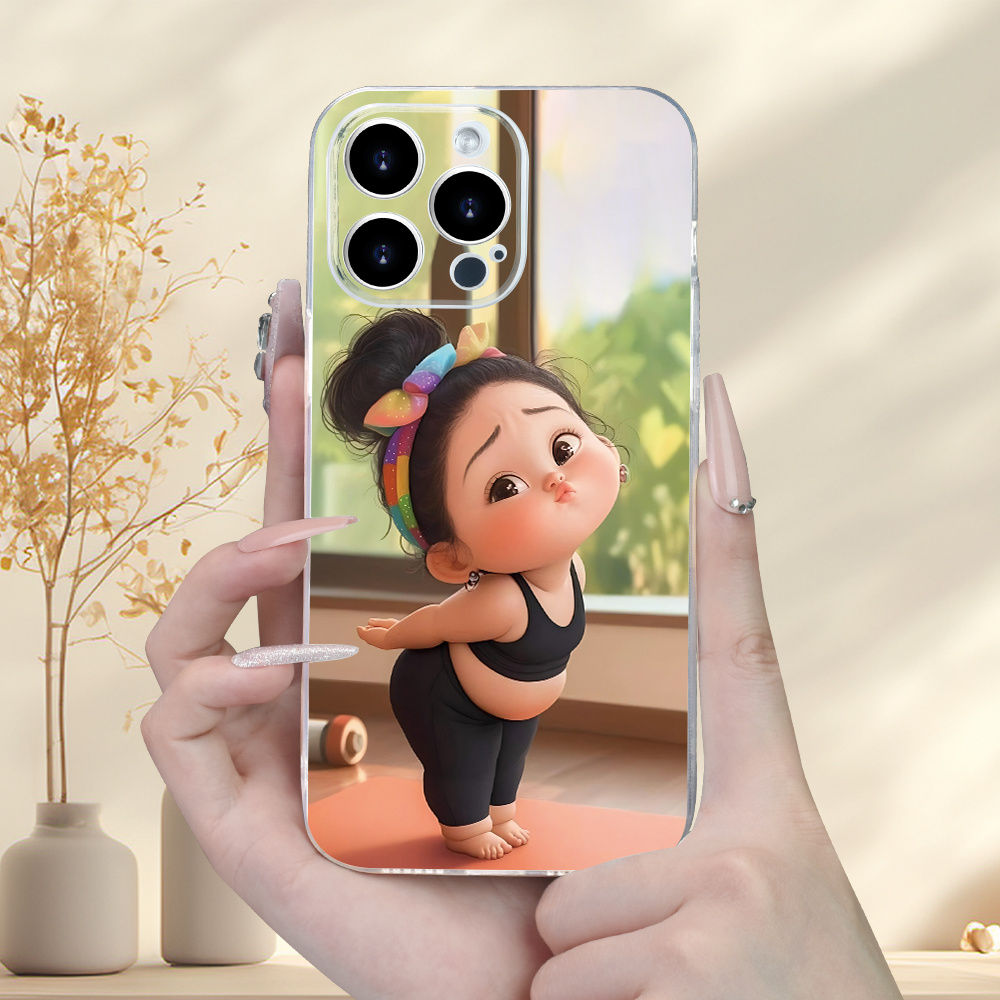transparent phone case with cute little girl pattern suitable for iphone 16 16pro 16plus 16pm15 15plus 15pro 15promax 14 14plus 14pro 14promax 13 13mini 13pro 13promax 12 12mini   pro   8 se   max