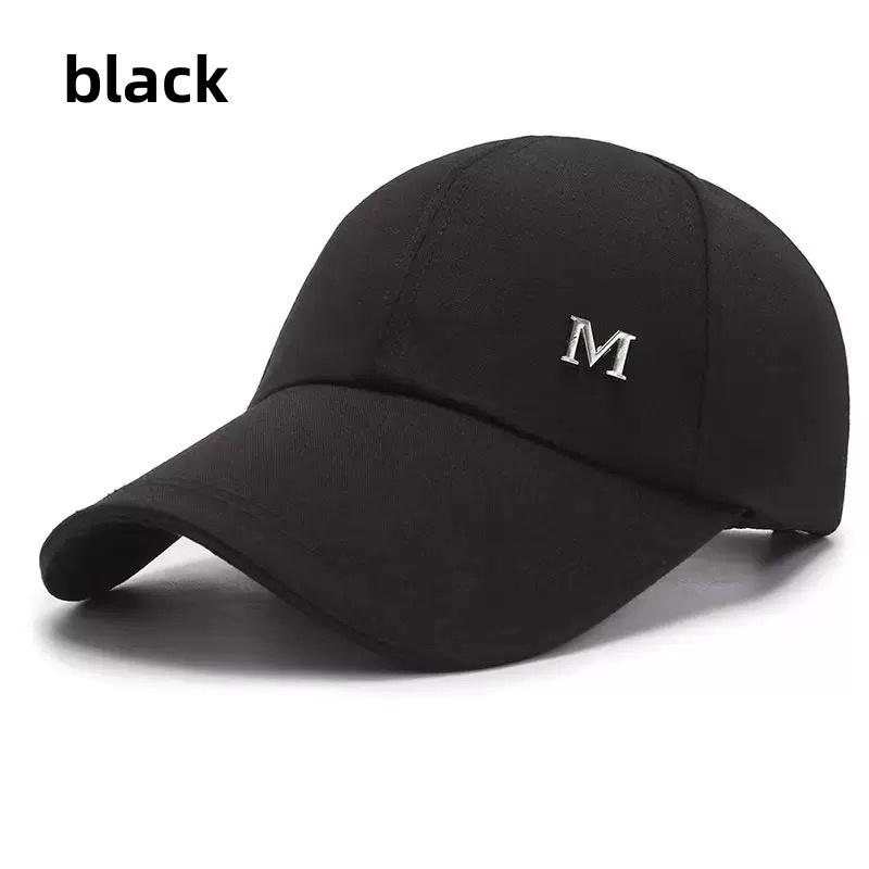 Men's Adjustable Duckbill Cap, Baseball Cap, Casual Cap, , With A Stylish M Logo, Suitable For Outdoor Activities, Travel, And Beach Vacations, In Black, Blue, Red, And Khaki Colors