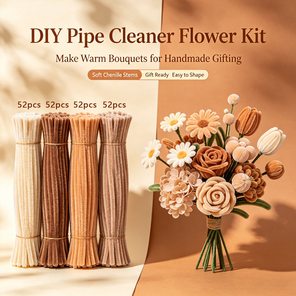 TEMU 208pcs Retro Coffee-colored Tassel Sticks Floral Material Kit, Retro Artificial Bouquet Ornaments, Easy For Beginners, Handmade Nostalgic Style