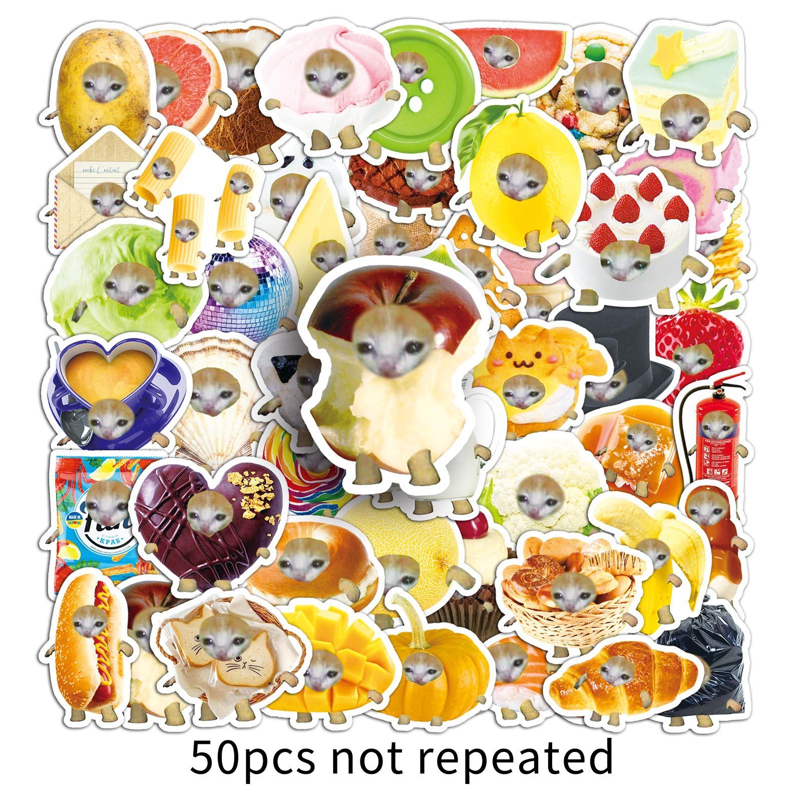 50pcs Kitten Head Meme Stickers Vintage Cute Aesthetics Stickers Ins Doodle Cartoon Deacls Pack Christmas Decoration Suitcase Bottle Diy Laptop Skateboard Luggage Party Gift