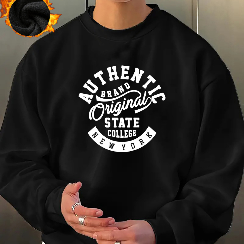 

1pc Men's Casual Fashion Pullover Sweatshirt, Original State College New Print, Polyester, Round Neck, Long Sleeve, Warm Fleece-lined, Regular Fit