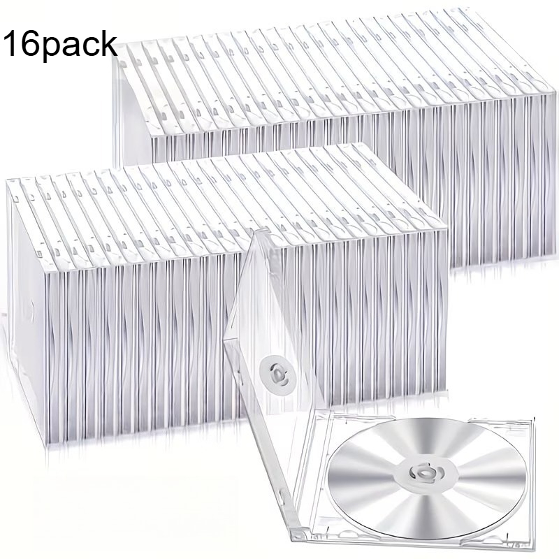 TEMU Un ensemble de 16 boîtiers CD minces en plastique polypropylène super transparent pour les CDs, les DVDs et les . Ces boîtiers transparents