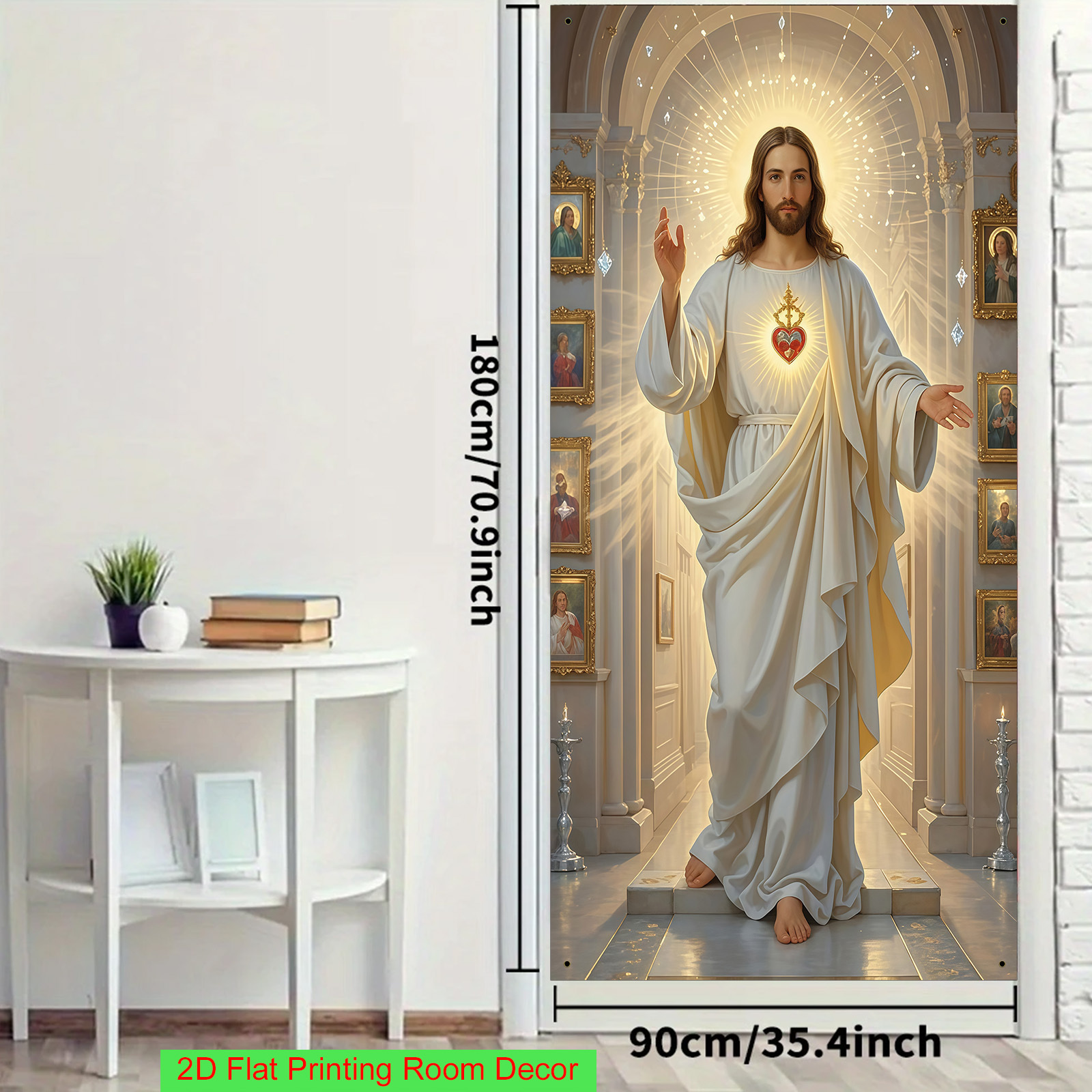 TEMU 2dflatbanner [party Banner] 1pc (35 X 70 Inches/90 X 180 Cm), Polyester Material, 2d Door Banner For Parties Figure, Wearing White Robe, Glowing