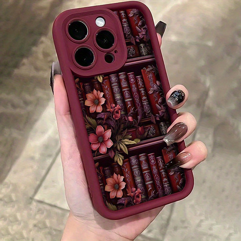 AA1124 Wine Red High Bamboo Flower Pattern TPU Shockproof Full Coverage Precision Protective Case for Apple iPhone 6/7/8/X/Xs/Xr/Xs Max/11/12/13/14/15/16 Pro Max Pattern Printed Mobile Phone Case, Easter Gift, Christmas Halloween Decoration/Gift for girlfriend, boyfriend, friend, or yourself