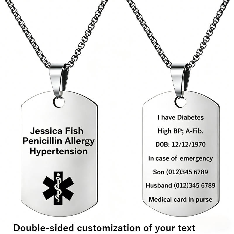 TEMU Custom Engraved Necklace (double-sided Custom Pendant, In 6 Colors), Personalized Emergency Identification Necklace (for Men And Women)