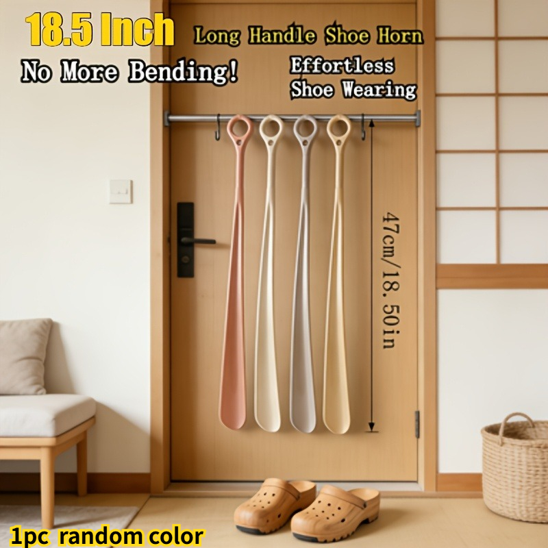 Image of 45.72-47cm Ultra-long Shoehorn, Ergonomic Fan-shaped Design, To , Easy And Quick To Wear, , Hook Storage, Portable, Home Daily Use, Gift For Elderly, Pregnant Women, Lazy , Smooth Operation, Space-