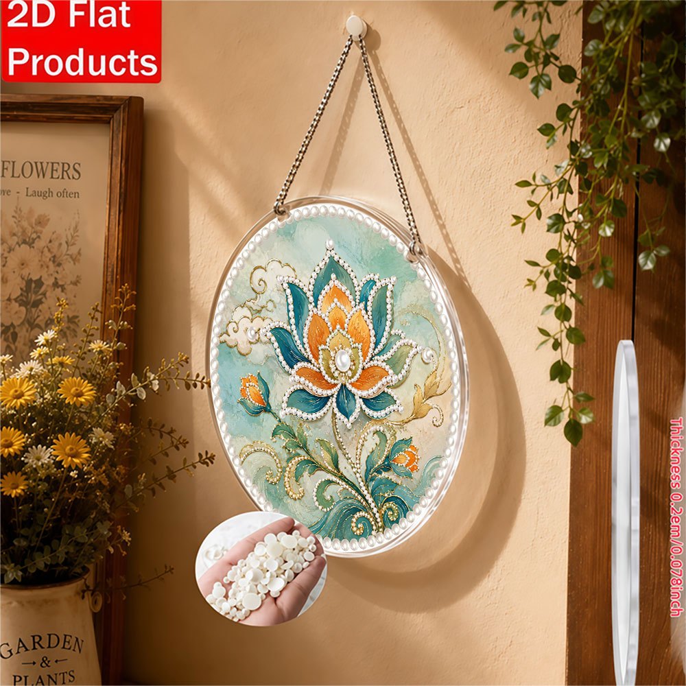 DIY Acrylic Pearl Drill Pendant Kit, Chinese-Style Lotus Pattern