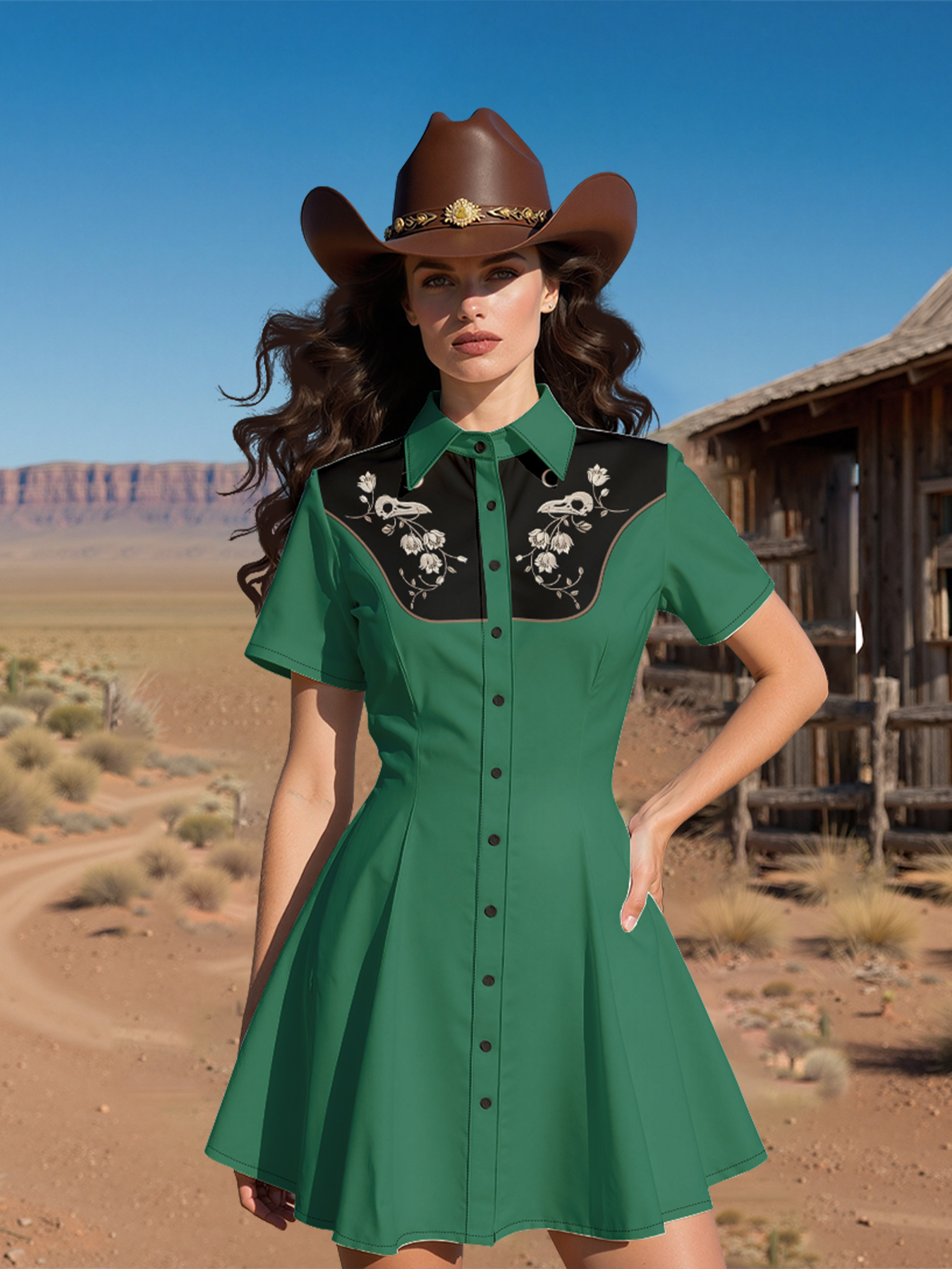 plus size, women's western cowgirl dress - v-neck short sleeve casual outfit,  machine washable everyday & western party dress for women - women' clothing  - Temu