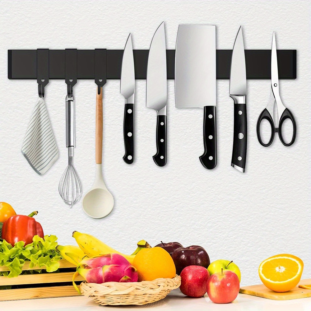 Image of 40cm Stainless Steel Magnetic Holder With 3 Removable Hooks For Knives Utensils Tools
