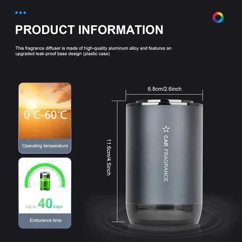smart car air freshener with star projector 1 69oz 300 day long lasting essential oil diffuser automatic on off usb rechargeable natural fragrance for car interior car fragrance diffuser   accessory durable plastic details 7
