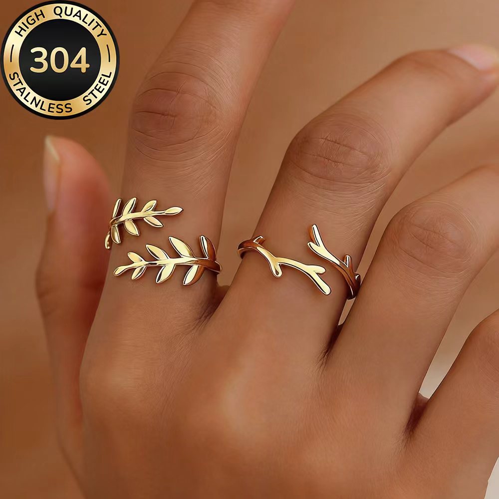 2pcs Golden Stackable Open Ring Set, Low-Allergy Stainless Steel