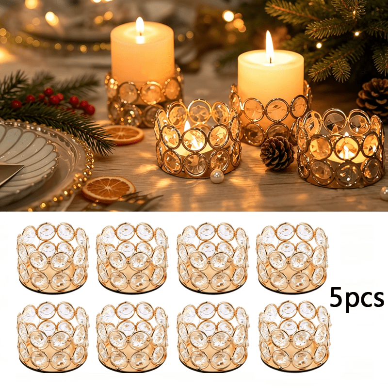TEMU Crystal Metal Tea Light Candle Holder, Centerpiece Decoration For Wedding Tables, Light Luxury Candle Holder Ornament, Candle Holder Metal
