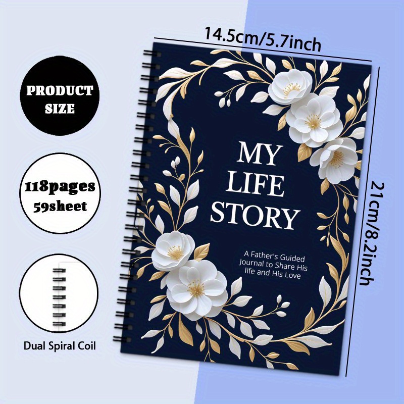 TEMU 1pc Me Story, Dad, Fathers Journal & Notepad - 59 Sheets (118 Pages), Ideal For Life, Love, Travel , Gift Notebook Log For Daddy, Memory Keeping
