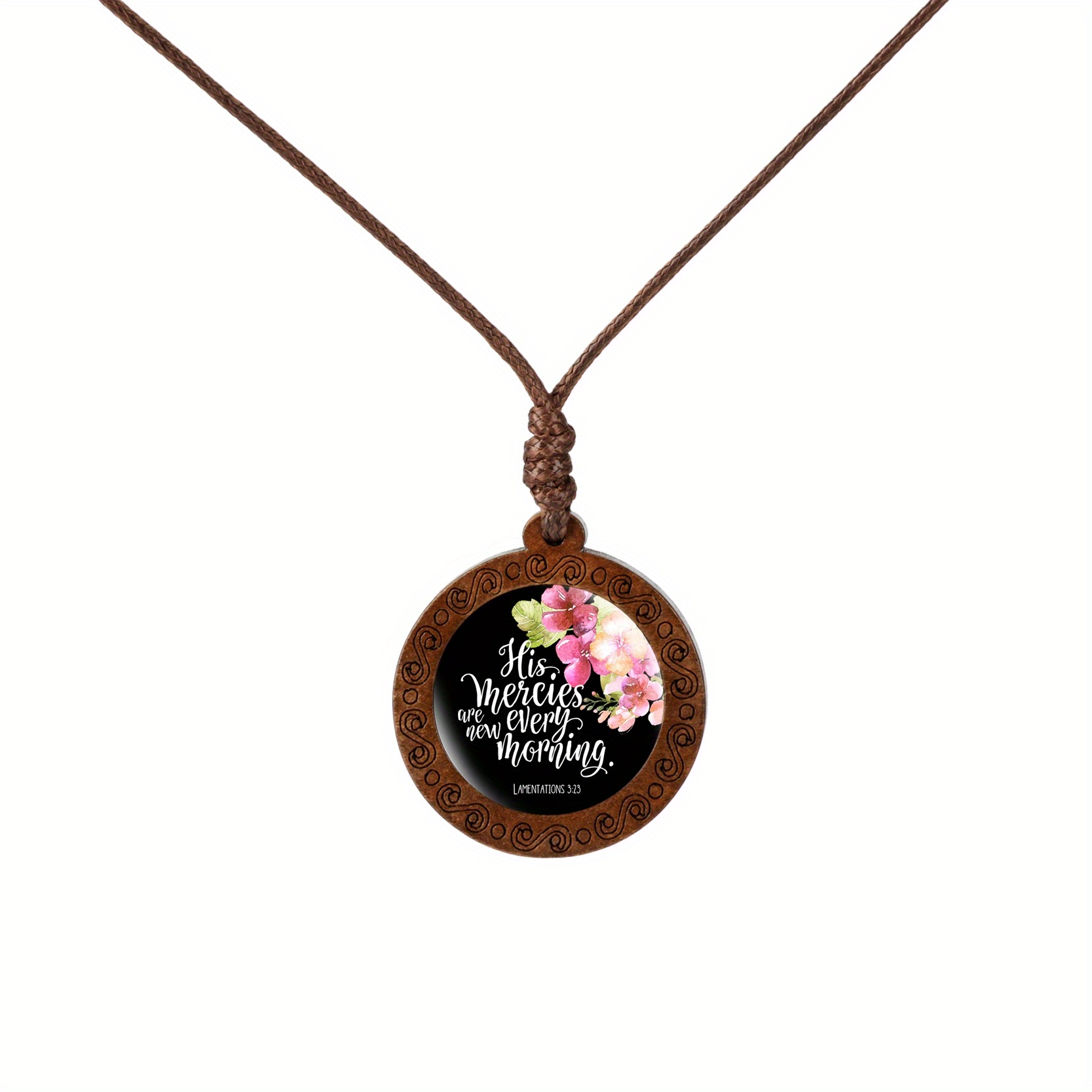 Inspirational Bible Verse Wood Glass Cabochon Necklace